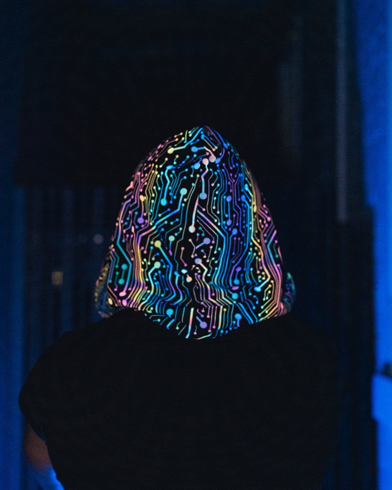 Reflective cyberpunk hoodie by Electric Eden, perfect for rave wear